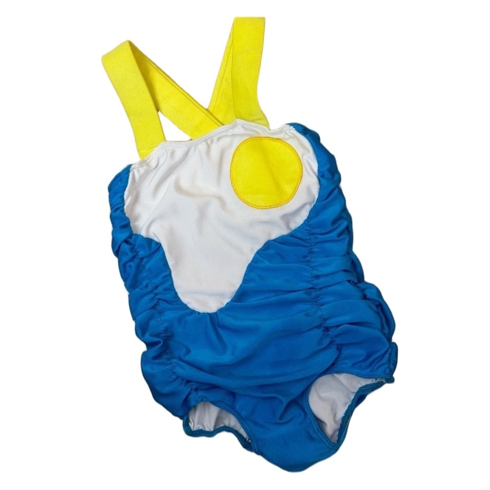 Raspberry Plum Ruched One Piece Swimsuit 3/4 Kids Blue Yellow Euro Cute Summer